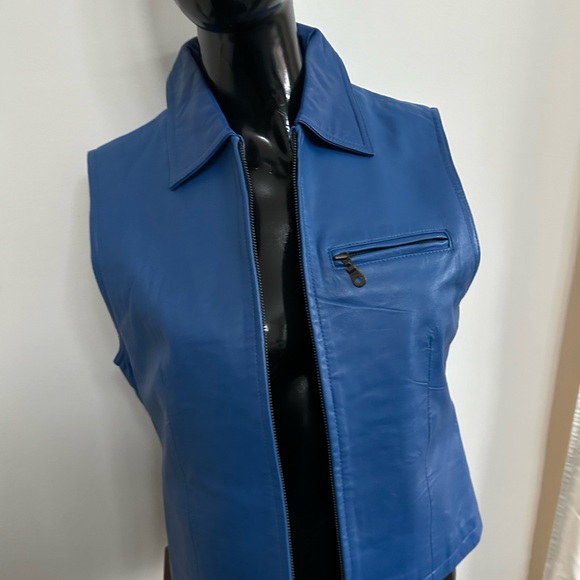 BLUE LEATHER VEST. Fully lined. Blue. SERRANO size S - Picture 5 of 10